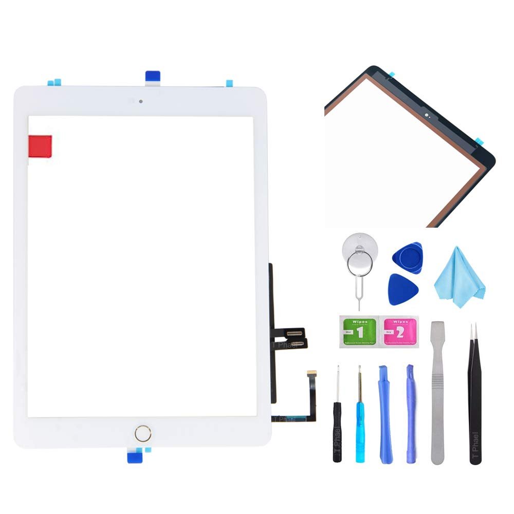 White Digitizer Repair Kit for iPad 9.7" 2018 iPad 6 6th Gen A1893 A1954 Touch Screen Digitizer Replacement with Home Button + Adhesive + Tools
