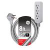 GE Pro 3 Outlet Surge Protector Power Strip, 8 Ft Designer Braided Extension Cord, Flat Plug, Wall Mount, Heather Gray, 45916 view 1
