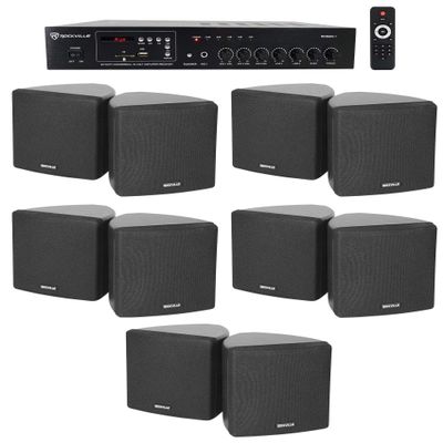 Rockville RCS80-1 Bundle: 60 Watt 70V Commercial Bluetooth Amplifier, (10) 3.5 in Black Cube Wall Mount Swivel Speakers, for Restaurants, Cafes, and Offices, 11-Items