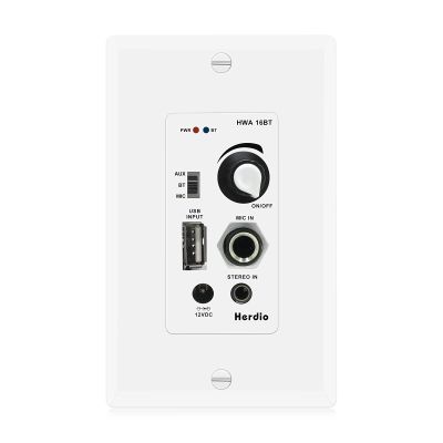 Herdio in Wall Audio Control Amplifier Receiver 2 Channel Wall Plate with USB Microphone Aux (3.5mm) Input 100Watt Max Module for Sound Systems Home Theater Integration Compatible with Bluetooth
