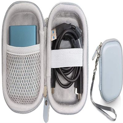 Alltravel case for External Solid State Drive Samsung T7, T7 Touch, T5, T3 250GB 500GB 1TB 2TB SSD USB 3.0 External Solid State Drives, Strong Compact Light Weight case, Mesh Pocket (Pale Blue)