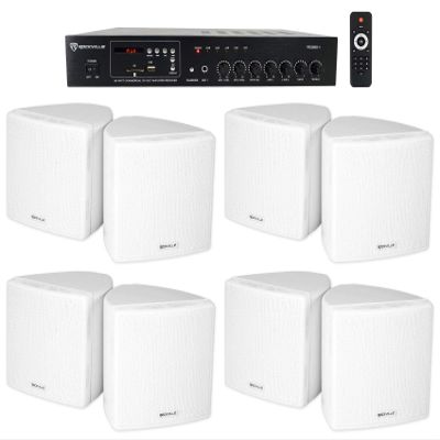 Rockville RCS80-1 70v Restaurant Amplifier with 8 White Cube Speakers