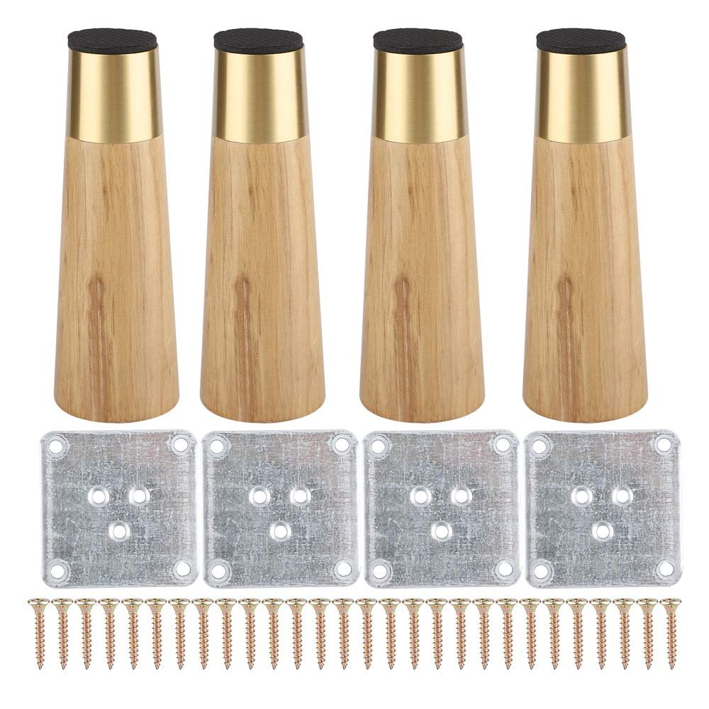 Wooden Sofa Legs Furniture Wooden Support Legs with Pure Copper Foot Wood Color Set of 4 10/12/15/18cm (10cm)
