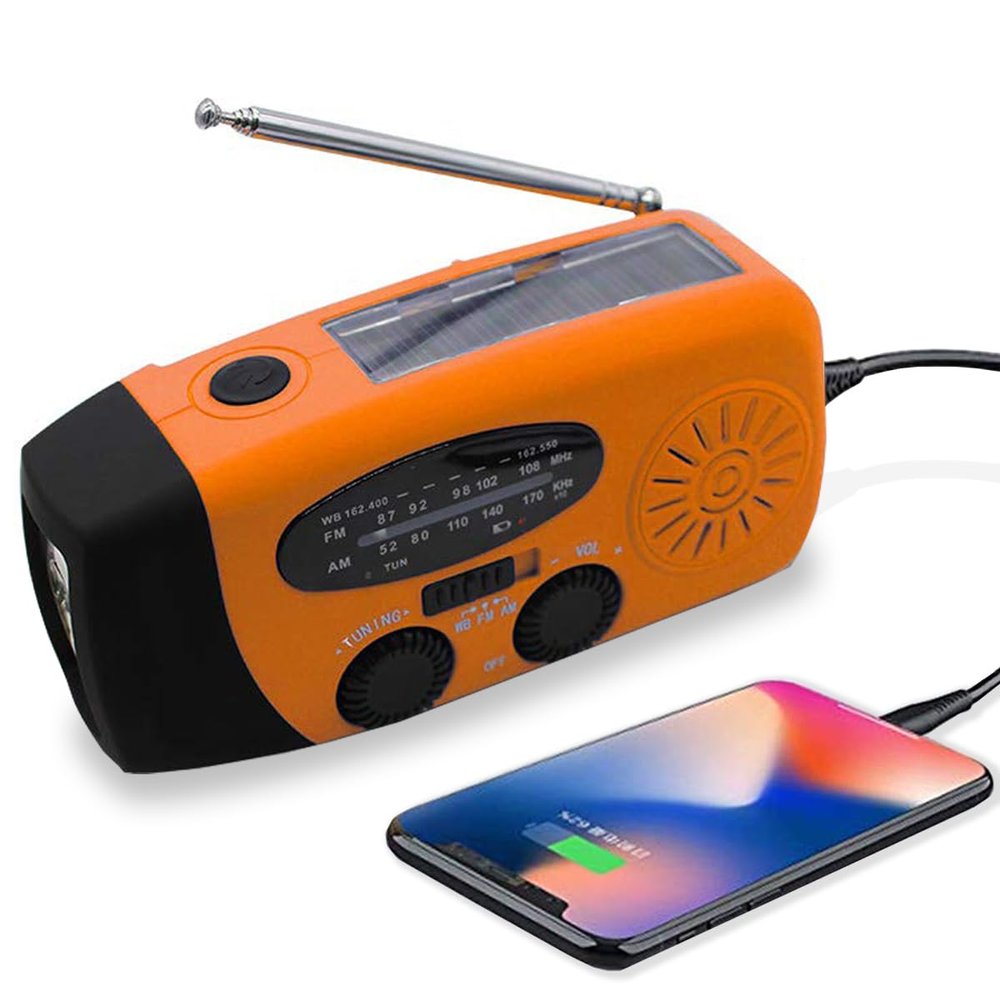 2000mAh NOAA Emergency Weather Radio, Portable Hand Crank Solar Powered AM/FM Radio, Rechargeable Phone Charger with LED Flashlight & SOS Alarm for Hurricane Earthquake Home Outdoor Survival