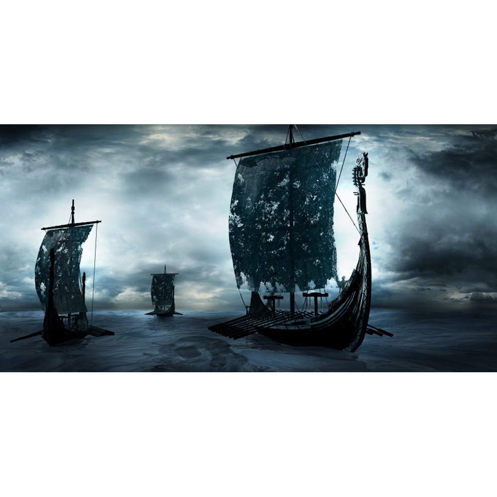 DORCEV 12x8ft Dark Night Ocean Backdrop for Halloween Horror Sea Adventure Theme Party Background Terror Ghost Ship Old Decrepit Ship Role Play Theme Banner Adult Kids Photo Studio Prop