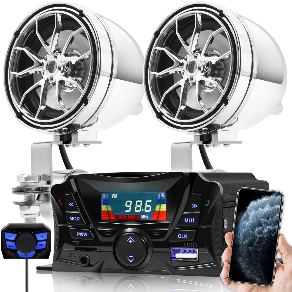 GoHawk Motorcycle Speakers Bluetooth, Waterproof Speakers and Amplifier Audio Sound System, Weatherproof, FM Radio, Volume Control, ATV UTV w/AUX in, USB, Micro SD