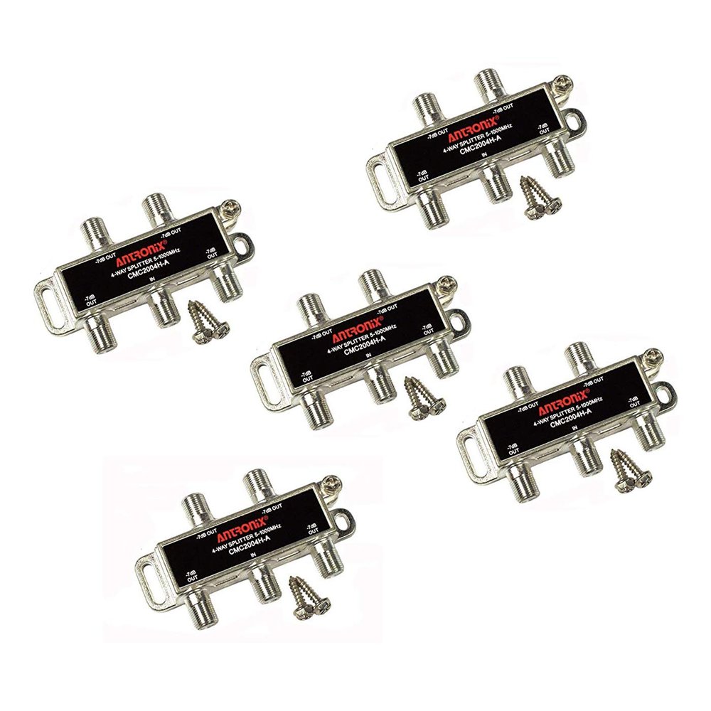 Antronix CMC2004H 4-Way- (5) Pack - Horizontal Splitter (4) -7db Ports 5-1002 MHz High Performance Profession Quality for Coax Cable TV & Internet Factory Sealed with Screws