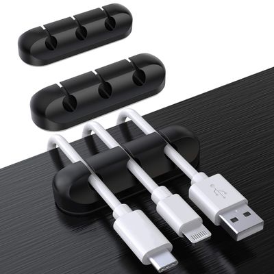 SOULWIT Cable Holder Clips, 3-Pack Cable Management Cord Organizer Clips Silicone Self Adhesive for Desktop USB Charging Cable Nightstand Power Cord Mouse Cable Wire PC Office Home - Black