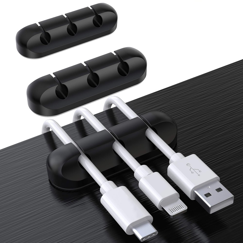 SOULWIT Cable Holder Clips, 3-Pack Cable Management Cord Organizer Clips Silicone Self Adhesive for Desktop USB Charging Cable Nightstand Power Cord Mouse Cable Wire PC Office Home - Black