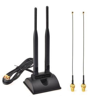 Eightwood 2.4GHz 5GHz Dual Band WiFi Antenna RP-SMA Male Antenna + RP-SMA Female Cable 6 inch (2-Pack) for Mini PCIe Network Card USB WiFi Adapter Wireless Router Hotspot