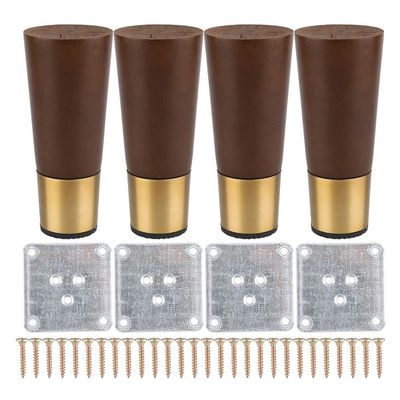 Wooden Sofa Legs Furniture Wooden Support Legs with Pure Copper Foot Set of 4 Walnut Color 10/12/15/18cm (10cm)