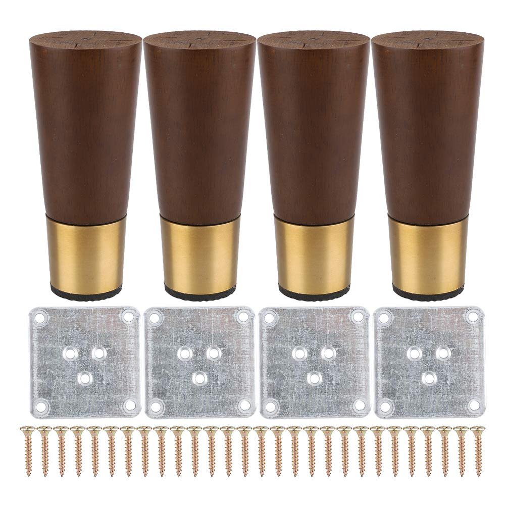 Wooden Sofa Legs Furniture Wooden Support Legs with Pure Copper Foot Set of 4 Walnut Color 10/12/15/18cm (10cm)