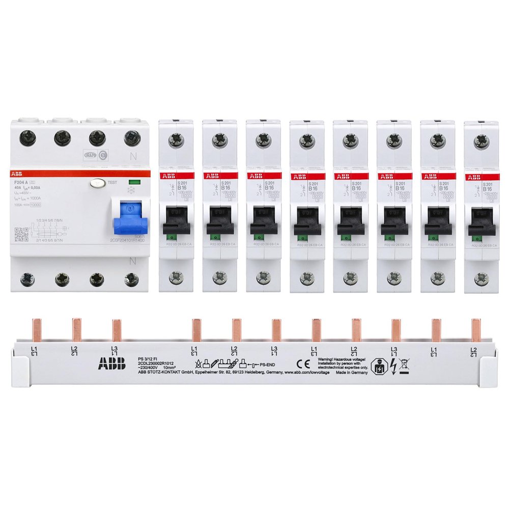 ABB FI und Sicherungsautomat 16A Set + Sammelschiene F204A-40/0,03 / S201-B16