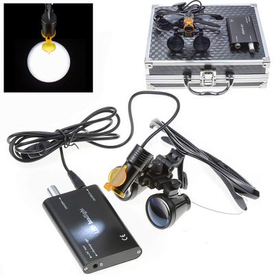 OUBO Brand Black 5W Waist-Hang LED Headlamp Light with Filter + 2.5X420mm Working Distance Surgicial Loupes Goggles + Aluminum Box