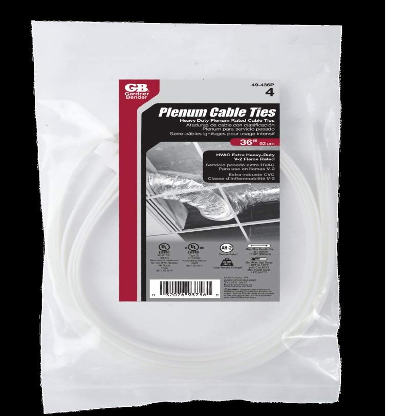 ECM INDUSTRIES LLC 49-436P Plenum Cable Ties, Heavy-Duty, 36-in, 4-Pk. - Quantity 1
