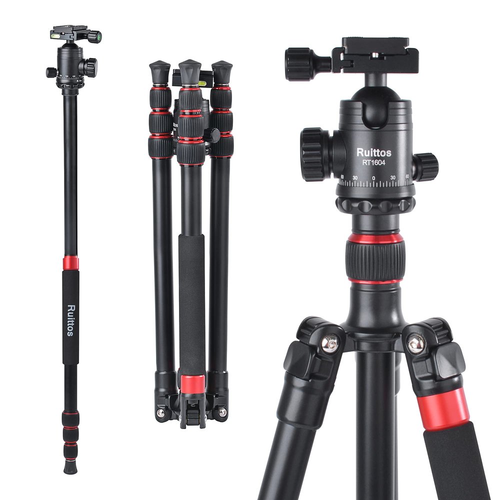 64 Camera Tripod and Monopod Kit with Panoramic Ball Head, Heavy Duty Complete Tripod for Canon, Nikon, Sony...Aluminum Alloy Made, Durable, Stable and Silk for Photography, Videography