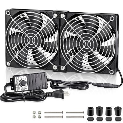 GDSTIME Big Airflow Dual 120mm Fans, 2x120mm 240mm Computer Fan with AC Plug, 110V 120V 220V 240V AC Powered with Variable Speed Controller 4V to 12V for Server Rack Cabinet Workstation Cooling