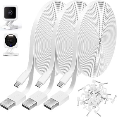 3 Pack 10FT Power Extension Cable Compatible with Wyze Cam, Eufy, Kasa, Nest, Blink - USB to Micro USB Durable Charging and Data Sync Cord for Security Camera
