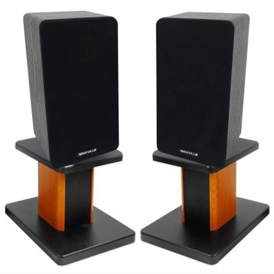 Rockville RockShelf 54B Bundle: Pair 5.25 in 360W Peak/90W RMS 4-Ohm Black Passive Home Bookshelf Speakers, Pair RHT8C 8 in Wood Desktop Studio Monitor Stands with Isolation Pads, 2-Items
