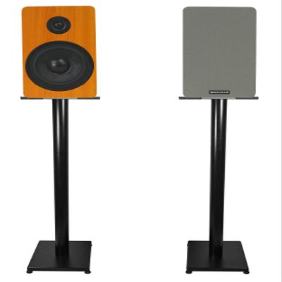 Rockville RockShelf 54C Bundle: (2) 5.25 in 360-Watt Classic Wood Bookshelf Speakers 4 Ohm, (2) RS37B 37 in Steel Speaker Stands, Cable Management, Black Finish, 4-Items