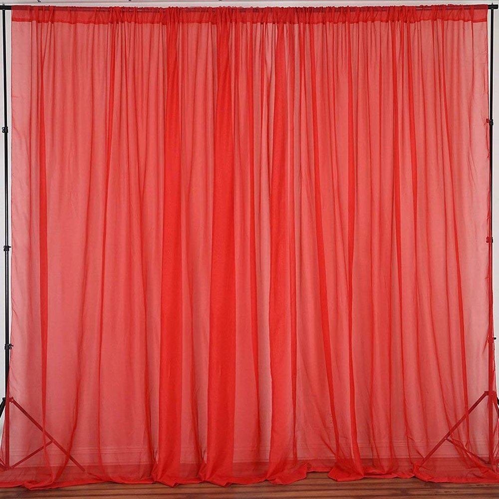New Creations Fabric & Foam Inc, Polyester See Through Chiffon Backdrop Drape Curtain Panel (Red, 5 Feet Wide x 10 Feet High, 2 Panel)