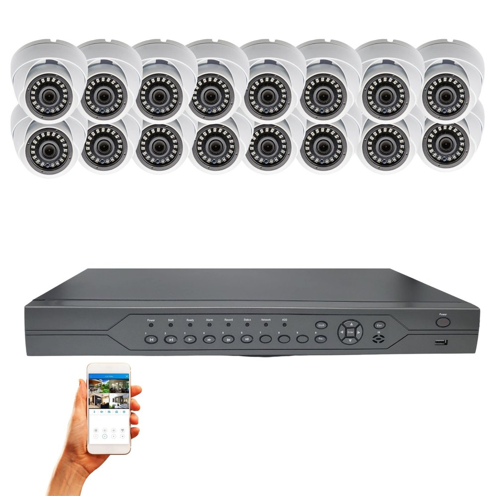 Evertech 32 Channel Security Camera System w/ 2TB Hard Drive for Continuous Recording and 16 PCS 1080P HD Indoor & Outdoor Metal Housing Security Camera, Smartphone Remote Monitoring