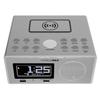 HANNLOMAX HX-202Qi Alarm Clock Radio, Wireless Charging, Bluetooth, 10W Output Power, Dual USB Ports for Charging and MP3 Playback, Temperature, Nightlight, Time Zone, Aux-in. (Silver) view 2