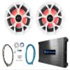 Rockville RKL65MBW Bundle: (2) 6.5 in 700-Watt 4 Ohm Marine LED Speakers with Black/White Grilles, DBM25 2-Channel 1500W Peak/ 370W RMS Marine Amplifier, RMWK4 4-Gauge Install Kit, 4-Items