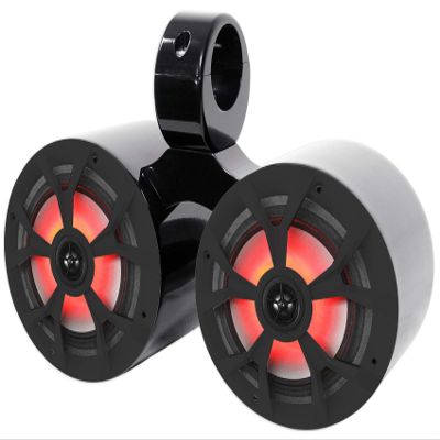 Rockville RKL65MBW Bundle: (2) 6.5 in 700-Watt Marine Wakeboard LED Speakers, Black and White Grilles, DMAC65B Dual 6.5 in Aluminum Tower Enclosure, 3-Items