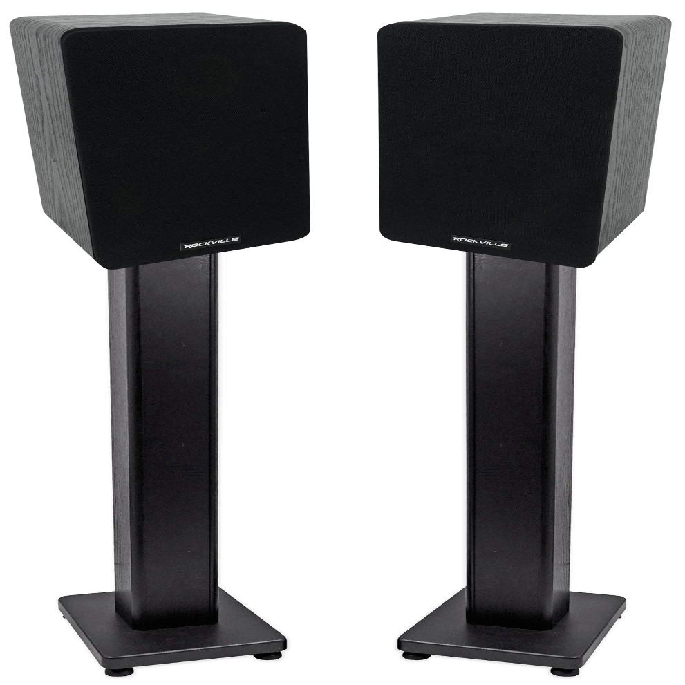 Rockville RockShelf 58B Bundle: Pair 5.25-in 360-Watt Peak / 90-Watt RMS 8-Ohm Home Theater Bookshelf Speakers Black, Pair RHTSB 36-in Speaker Stands, 2-Items