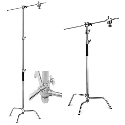 CanadianStudio One pair Pro 100% Stainless Steel max 10ft /305cm high Heavy Duty C Stand with 4ft with 4ft/120cm Holding Arm and 2 Pieces Grip Head 20kg capacity for Photography Studio Video Reflector