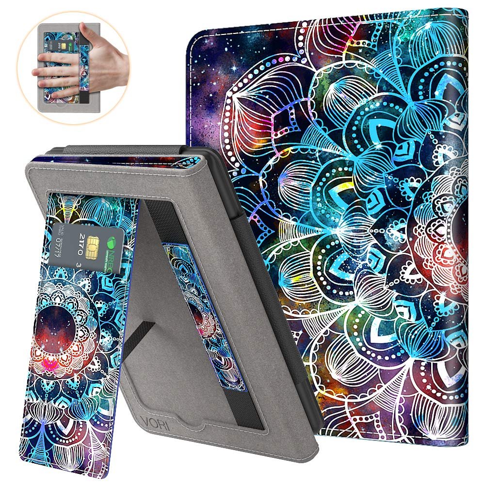VORI Stand Case for 6" Kindle Paperwhite (Fits 10th Generation 2018 / All Paperwhite Generations Prior to 2018) PU Leather Case Smart Cover with Auto-wake/sleep and Hand Strap, Mandalas Galaxy
