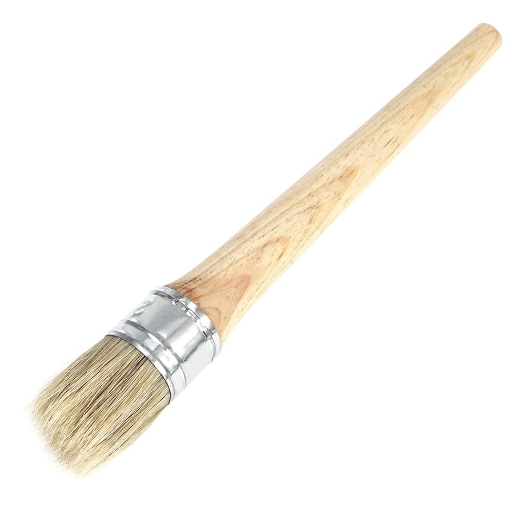 Natural Bristle Round Paint Professional Wax Painting Brush Wooden Handle for Oil Acrylic Watercolor Art 30mm