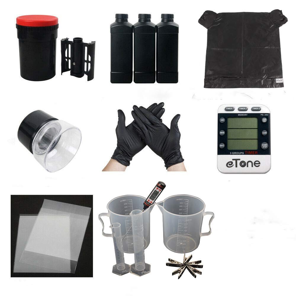 Darkroom Kit Developing Equipment Processing Tool Spiral Reed Timer Chemical Bottle Magnifier for 4x5 4x10 B&W and Color Film