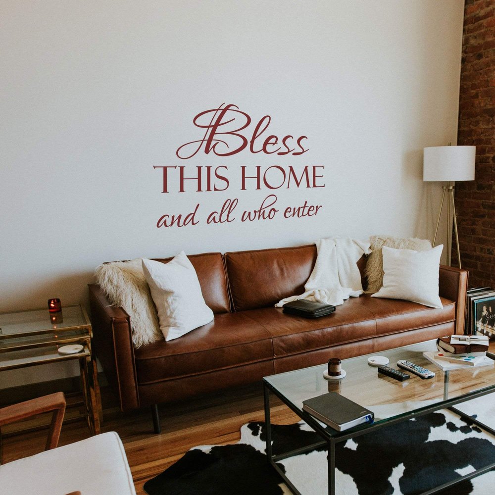 Blessing Scripture Home Wall Decor - Wall Decal for Living Room Bible Verse Home Stickers Removable Wallpaper Bless This Home and All Who Enter Decal, q20