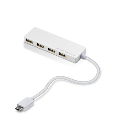 Elecom U2HC-A429BXWH USB Hub, USB 2.0, Type-C A Female 4 Ports, Bus Power, 5.9 inches (15 cm) Cable, Compatible with MacBook, iPad, Surface GO Pro 7, Chromebook, etc