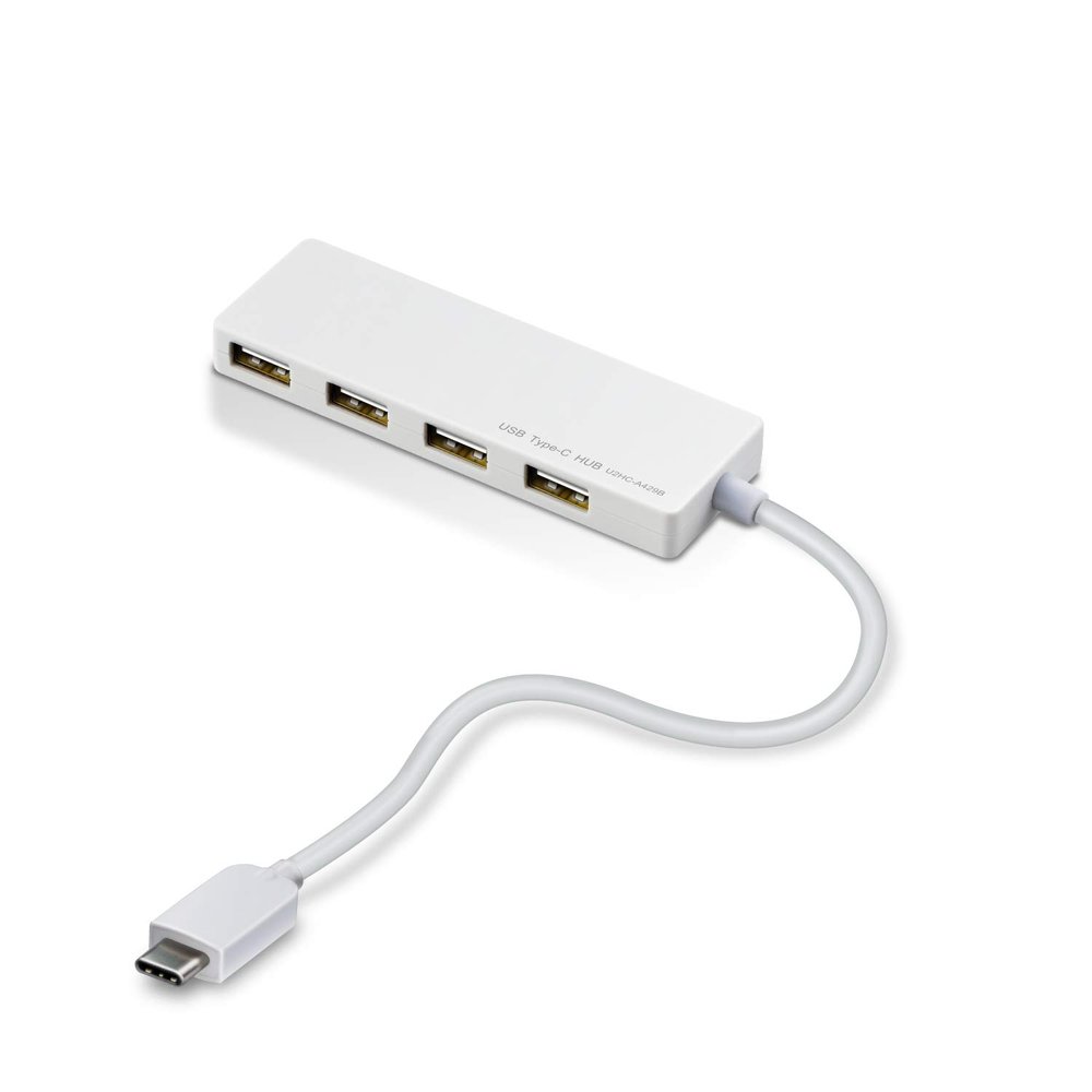 Elecom U2HC-A429BXWH USB Hub, USB 2.0, Type-C A Female 4 Ports, Bus Power, 5.9 inches (15 cm) Cable, Compatible with MacBook, iPad, Surface GO Pro 7, Chromebook, etc