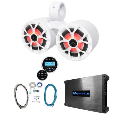 Rockville RKL65MBW Bundle: Pair 6.5" 700W Peak/85W RMS LED Speakers, DMAC65W Dual 6.5" Wakeboard Enclosure, DBM25 1500W 2-Channel Amplifier, RMWK4 Amp Install Kit, RGHR2 Bluetooth Receiver, 5-Items