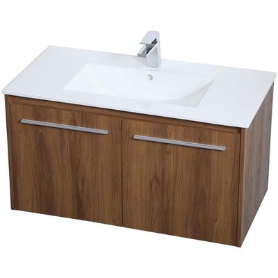 36 Inch Single Bathroom Floating Vanity in Walnut Brown, 714538