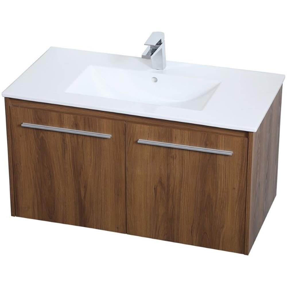 36 Inch Single Bathroom Floating Vanity in Walnut Brown, 714538