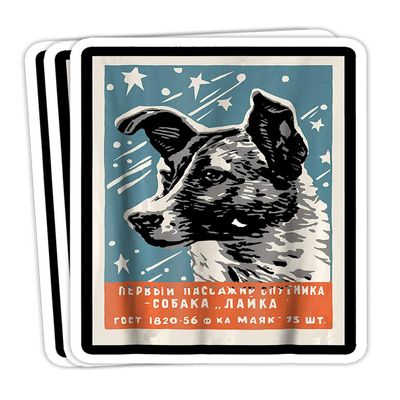Chilli Purple Laika Space Dog Vintage CCCP Soviet Russia USSR Gift Decorations - 4x3 Vinyl Stickers, Laptop Decal, Water Bottle Sticker (Set of 3)