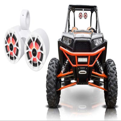 Rockville RKL65MBW Bundle: Pair 6.5" 2-Way 350W Peak/85W RMS Marine LED Boat Speakers, 700W Total, DMAC65W Dual 6.5" White Aluminum Wakeboard Tower Speaker Enclosure, for RZR/ATV/UTV/Cart, 2-Items