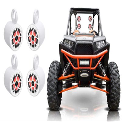 Rockville RKL65MBW Bundle: (4) 6.5 in 700W Peak / 170W RMS Marine Boat Speakers w/LED, Black/White Grilles, (4) MAC65W 6.5 in Aluminum Speaker Pod Enclosures, for Polaris RZR/ATV/UTV/Cart, 8-Items