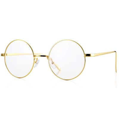 Pro Acme Retro Round Metal Frame Clear Lens Glasses Blue Light Blocking (Gold Frame/Clear Lens)