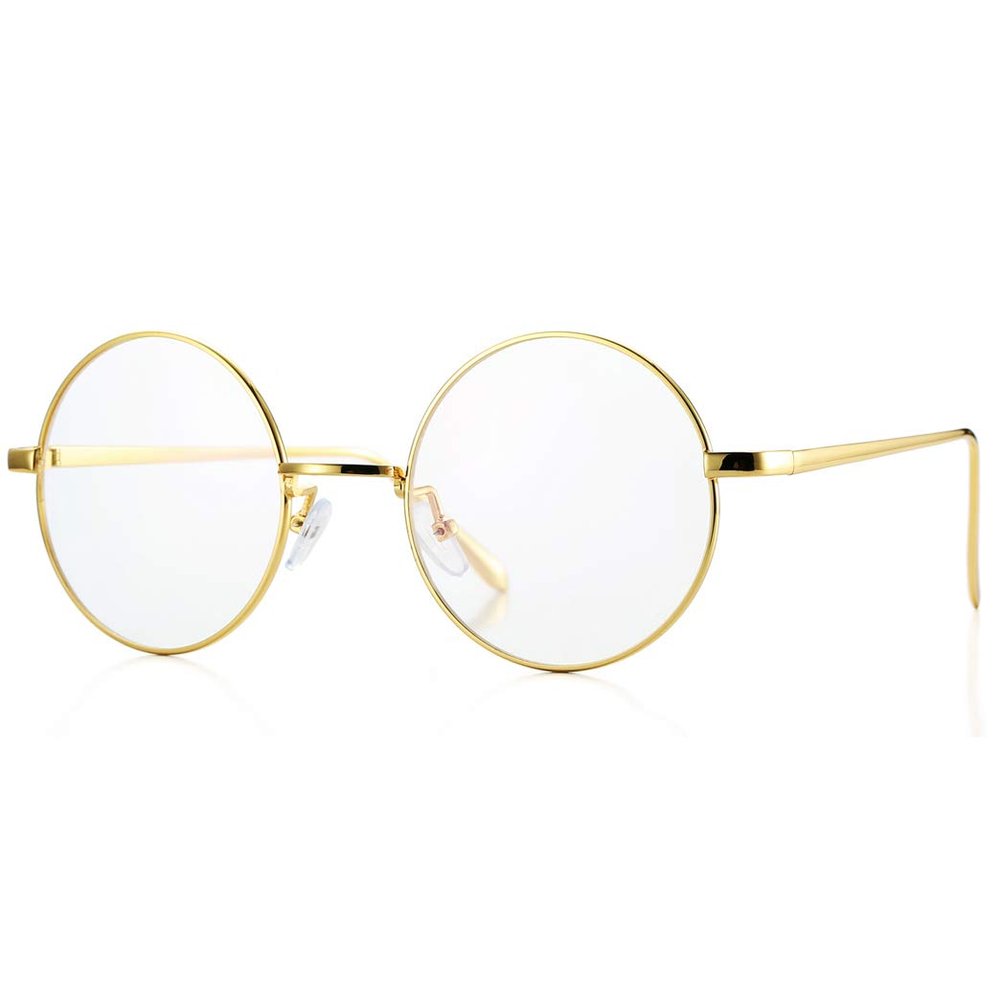 Pro Acme Retro Round Metal Frame Clear Lens Glasses Blue Light Blocking (Gold Frame/Clear Lens)