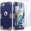 IDweel for iPod Touch Case with 2 Screen Protectors, 3 in 1 Hard PC Case + Silicone Shockproof for Kids Heavy Duty Hard Case Cover for iPod Touch 7th/6th/5th Generation,Navy Blue + Gray view 1