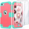 IDweel for iPod Touch Case with 2 Screen Protectors, 3 in 1 Hard PC Case + Silicone Shockproof for Kids Heavy Duty Hard Case Cover for iPod Touch 7th/6th/5th Generation,Pink+Green view 1