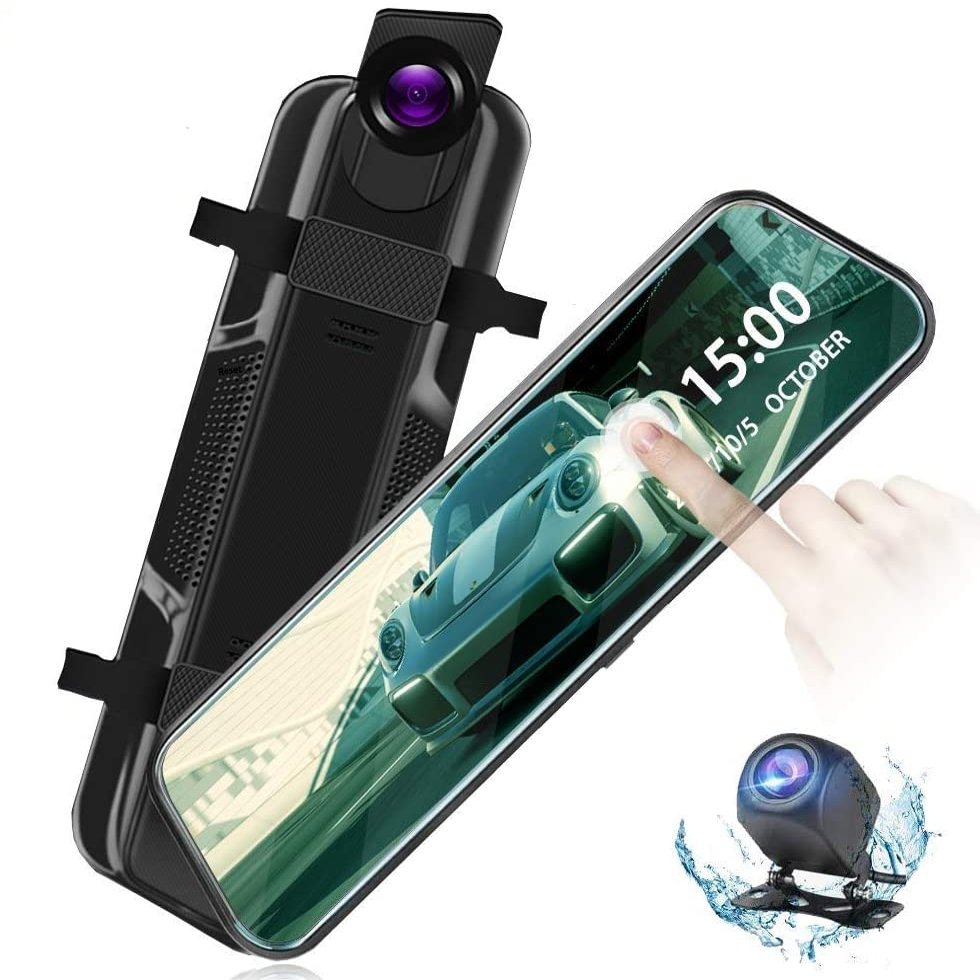 10" Dual Lens Mirror Dash Cam Firehorse Touch Screen Car DVR Front and Rear Mirror Camera Video Recorder 1080P, 2 CameraDriving Recorder