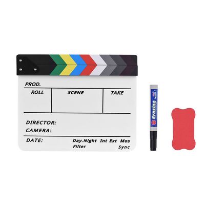 Andoer Professional Acrylic Clapboard Dry Erase TV Film Movie Director Cut Action Scene Clapper Board Slate with Marker Pen Eraser