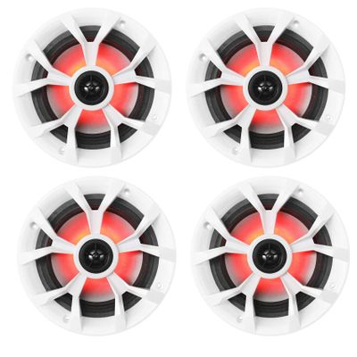 Rockville RKL65MBW 700-Watt 6.5 in Marine Boat Speakers with LED Lights, Black and White Grilles, IP66 Waterproof, UV Resistant, Rustproof Design for Boats and Outdoor Audio, 4-Piece